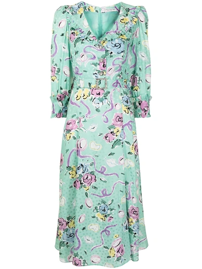 Alessandra Rich Floral-print Silk Midi Dress In Multi