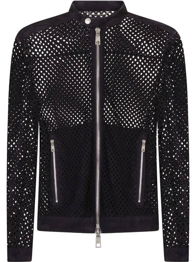 Dolce & Gabbana Perforated Suede Jacket In Blue