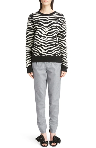 Saint Laurent Zebra Jacquard Sweater In Noir/ Naturel