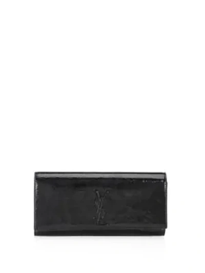 Saint Laurent Kate Monogram Patent Leather Clutch Bag In Black