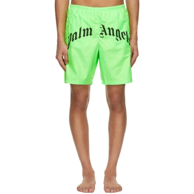 Palm Angels Curved Logo Swimming Shorts In Green