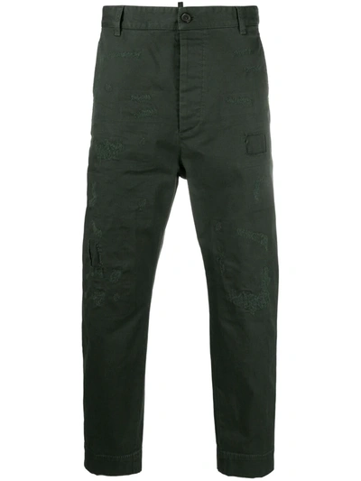 Dsquared2 Distressed-effect Straight-leg Trousers In Green