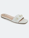Journee Collection Women's Leonie Imitation Pearl Embellished Slide Flat Sandals In White