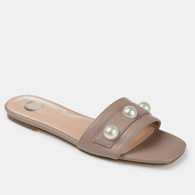 Journee Collection Journee Leonie Pearly Stud Slide Sandal In Brown