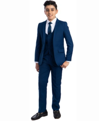 Perry Ellis Kids' Big Boy's 5-piece Shirt, Tie, Jacket, Vest And Pants Solid Suit Set In Indigo Blue