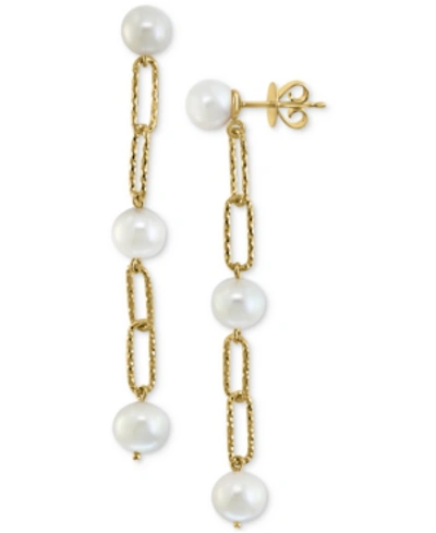 Effy Collection Effy Cultured Freshwater Pearl (7mm) Large Paperclip Link Drop Earrings In 18k Gold-plated Sterling In Gold Over Silver