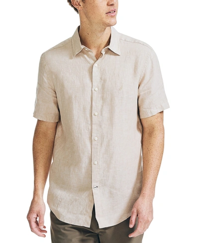Nautica Men's Classic-fit Solid Linen Short-sleeve Shirt In Tan/beige