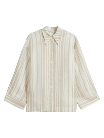 Co Asymmetric Stripe Linen Shirt In Taupe Stripe