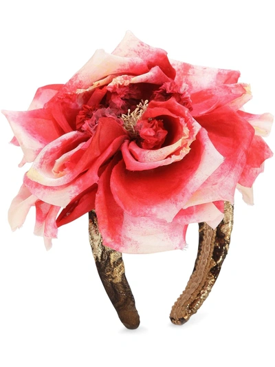 Dolce & Gabbana Floral-embellished Jacquard Headband In Red
