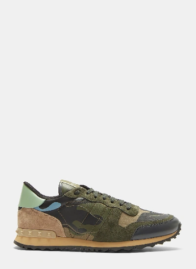 Valentino Garavani Camouflage Insert Leather Panelled Sneakers In Green/blue