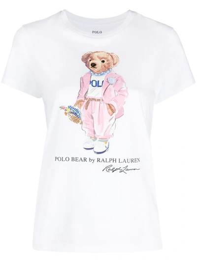 Polo Ralph Lauren Floral Picnic Bear Graphic Tee In White