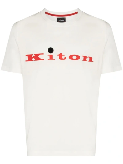 Kiton White Logo Print Cotton T-shirt