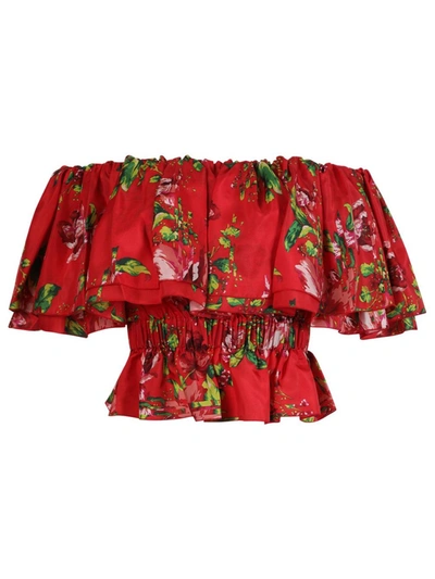 Alexandre Vauthier Silk Floral Print Blouse, Lava Red