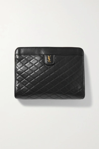 Saint Laurent Quilted Leather Clutch In Black
