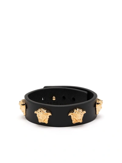 Versace Leather Medusa Bracelet In Black