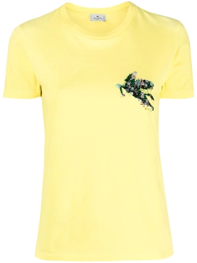 Etro Embroidered Logo Cotton Jersey T-shirt In Yellow
