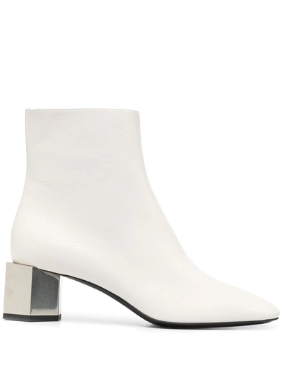 Off-white Low Heels Ankle Boots In White Leather