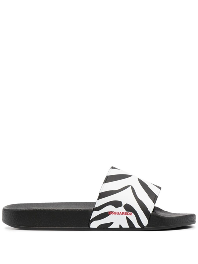 Dsquared2 Sporty Zebra Slide Sandals In Animal Print