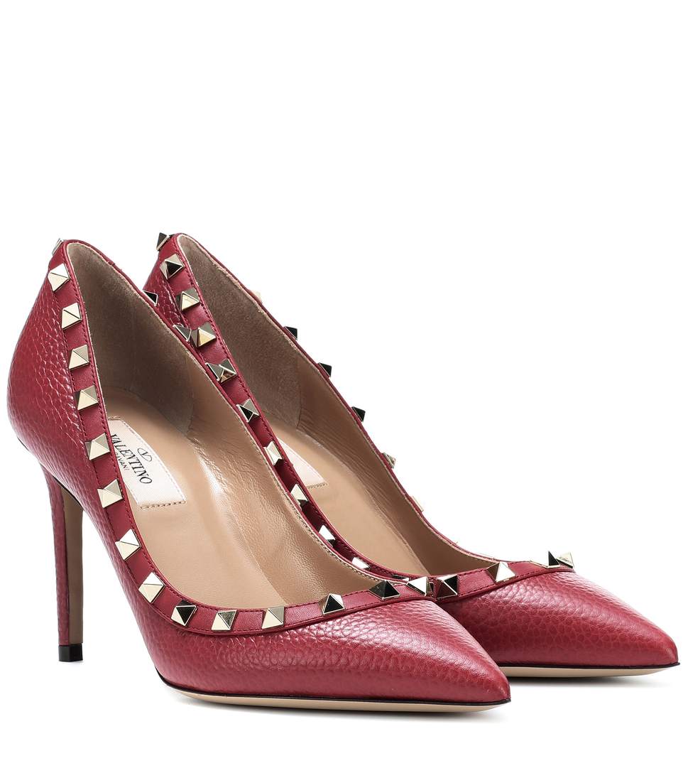Valentino Rockstud Leather Pumps In Red | ModeSens