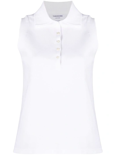 Thom Browne Sleeveless Piqué Polo Shirt In White