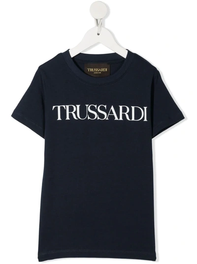 Trussardi Junior Kids' Logo-print Cotton T-shirt In Blue