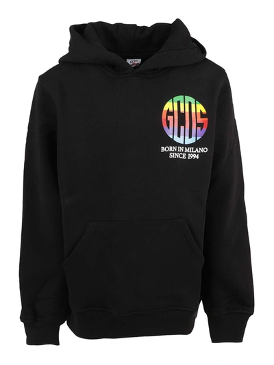 Gcds Kids' Multicolour Logo Cotton Hoodie In Black