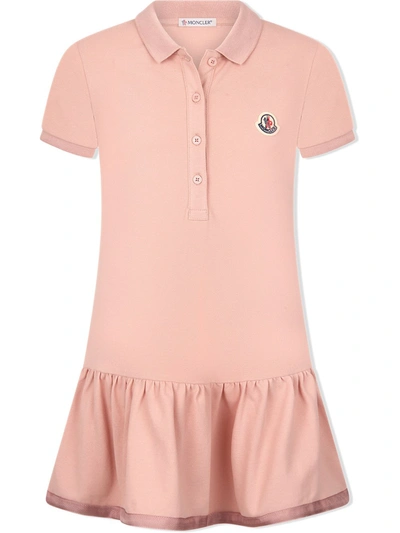 Moncler Kids' Logo贴花polo领连衣裙 In Pink