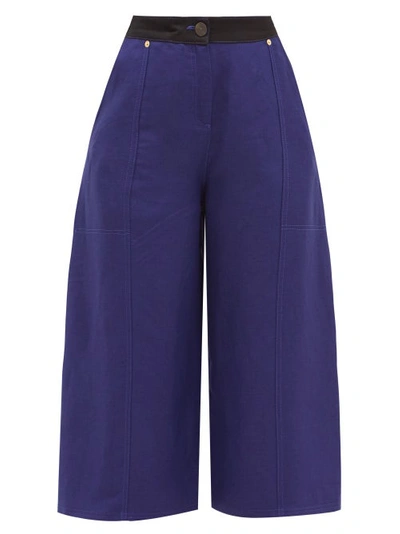Loewe Two-tone Linen-blend Drill Wide-leg Culottes In Blue