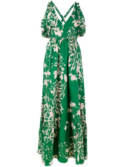 Borgo De Nor Violeta Ruffle-trimmed Printed Cotton-poplin Maxi Dress In Green
