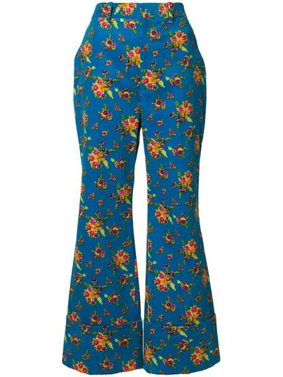 Gucci Floral-print Wide-leg Corduroy Cropped Trousers In Blue