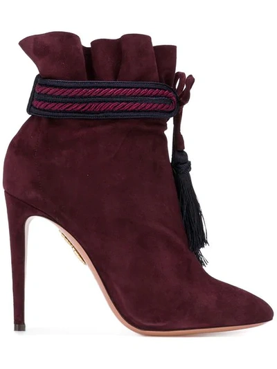 Aquazzura Shanty 110 Suede Tassel-trimmed Ankle Boots In Red
