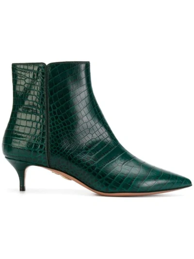 Aquazzura Quant Crocodile-effect Leather Ankle Boots In Emerald