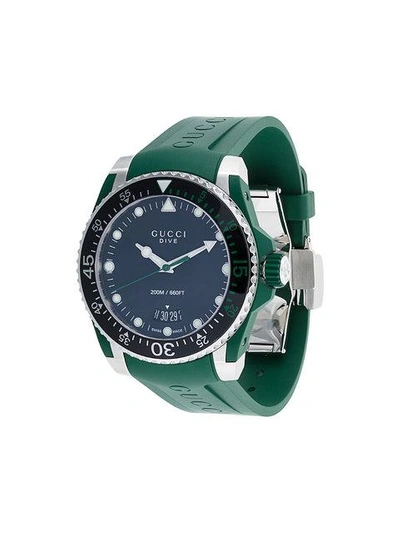 Gucci Green And Silver Dive Watch In Green Black