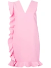 Msgm Deep V-neck Asymmetric-ruffled Crepe-cady Dress In Pink