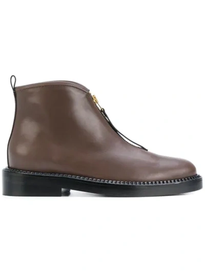 Marni Flat Leather Ankle Boots In Brown