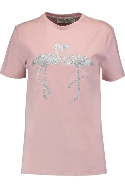 Etre Cecile Flamingo Glittered Cotton-jersey T-shirt
