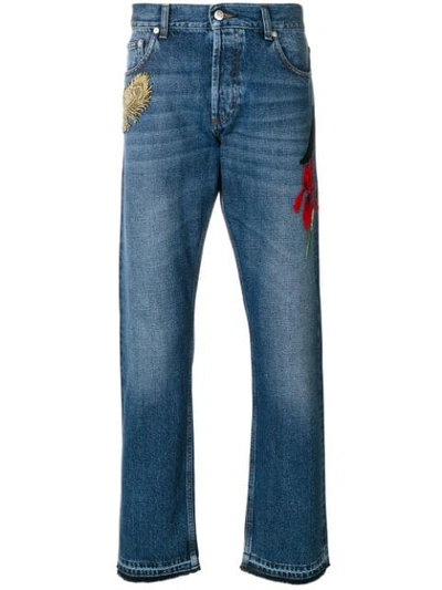 Alexander Mcqueen Embroidered-detail Regular-fit Straight Jeans In Blue Stonewashed