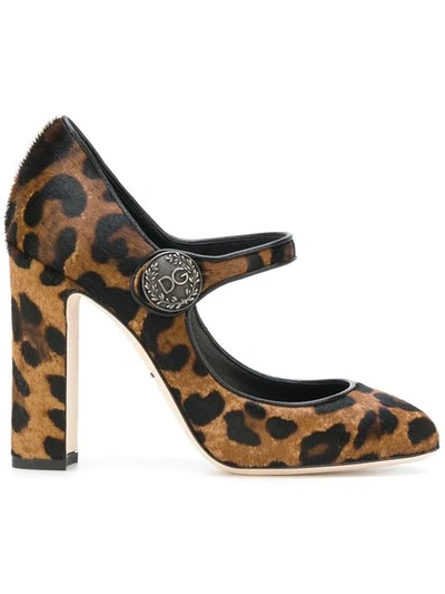 Dolce & Gabbana Leopard Print Mary Jane Pumps In Brown