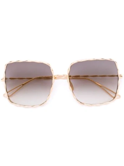 Elie Saab Gold-plated Square-frame Sunglasses In Metallic