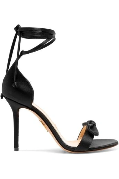 Charlotte Olympia Shelley Bow-embellished Satin Sandals In Black