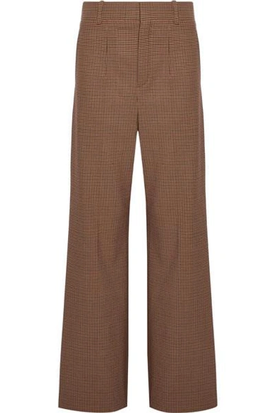Chloé Checked Stretch-cady Wide-leg Trousers In Tan