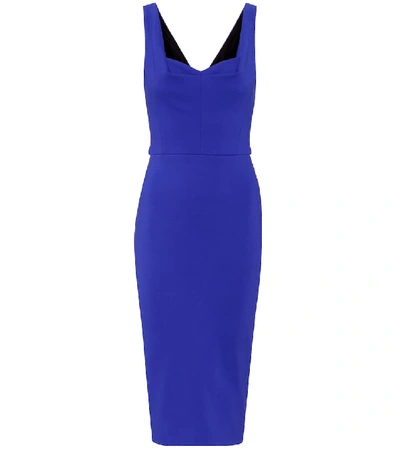 Victoria Beckham Matte Heavy Rib Jersey Drape Cami Curve Fitted Dress In Blue