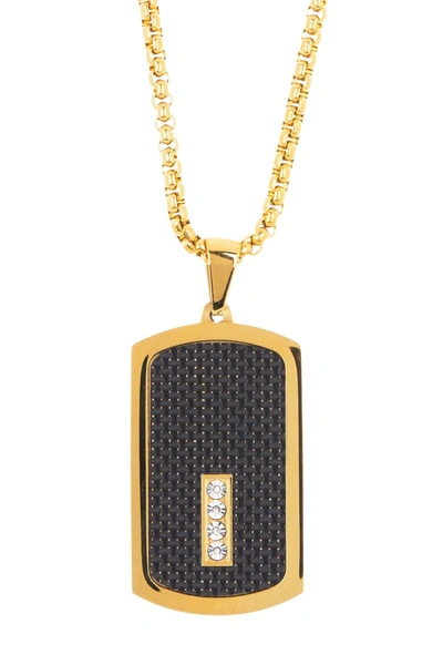 English Laundry Two-tone Stainless Steel Diamond Embellished Dog Tag Pendant Necklace In Gold/black