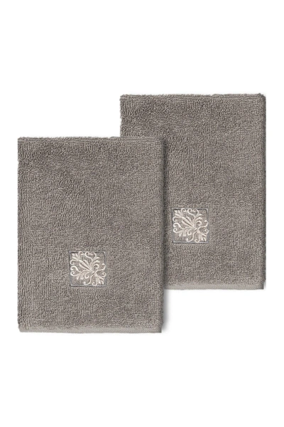 Linum Home Vivian Embellished Washcloth In Dark Gray