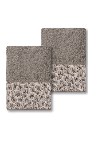 Linum Home Spots Embellished Washcloth In Dark Grey
