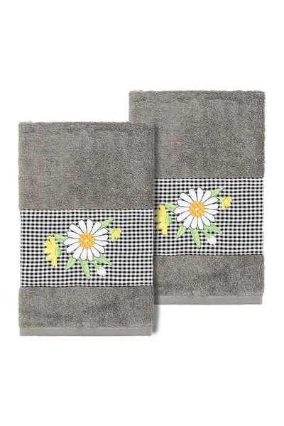 Linum Home Daisy Embellished Hand Towel In Dark Gray