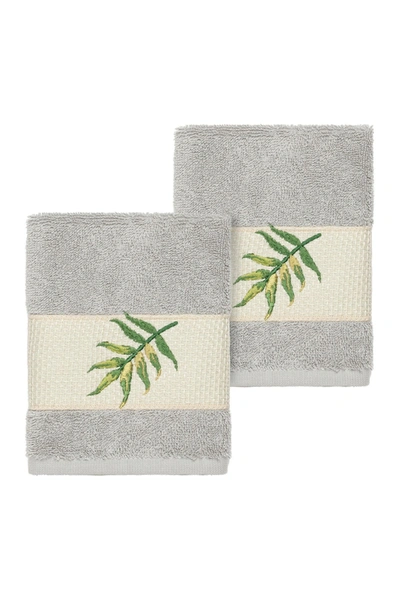 Linum Home Zoe Embellished Washcloth In Light Grey