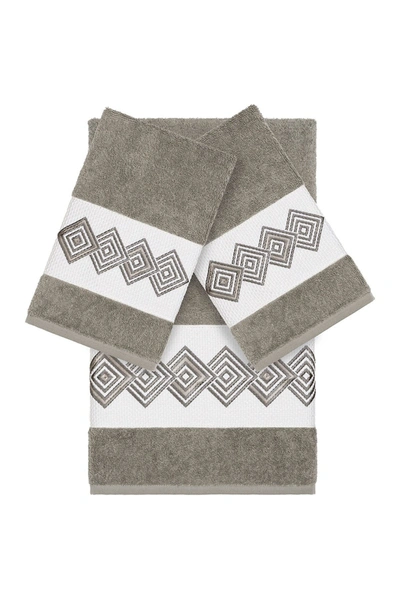 Linum Home Noah 3-piece Embellished Towel In Dark Grey