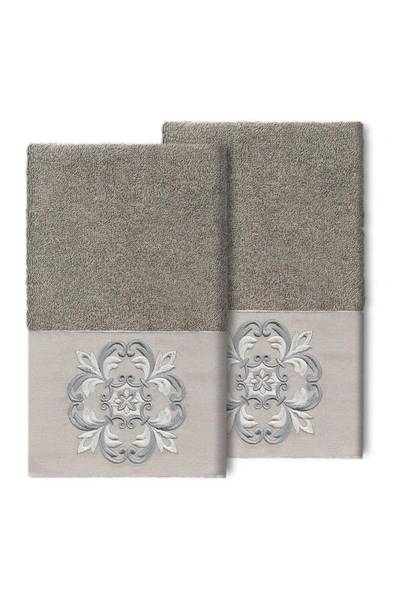 Linum Home Alyssa Embellished Hand Towel In Dark Gray