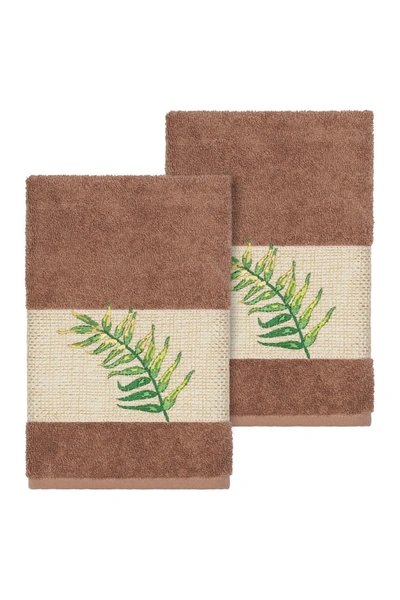 Linum Home Zoe Embellished Hand Towel In Latte